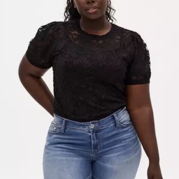 NWT TORRID Puff Sleeve Sheer Lace Crew Neck Tee Top Sz 2 18 20 - Picture 4 of 7